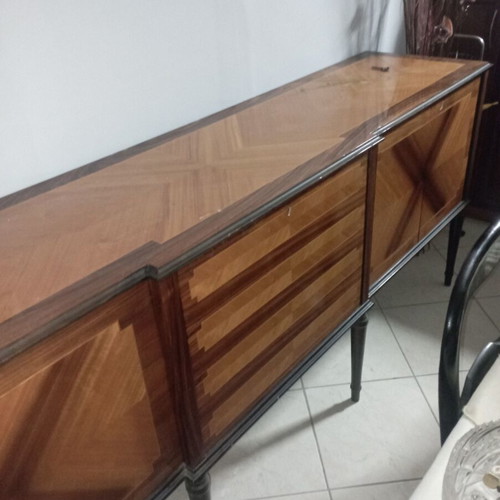 Dining room furniture set used, marquetry style with buffet and chairs