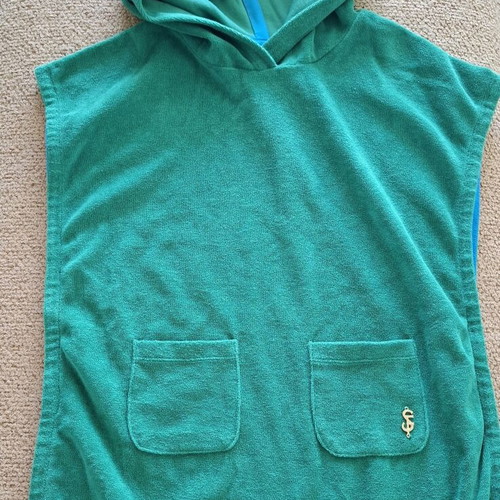 Sugarfree sleeveless terry top with hood like new, green and turquoise, size 12-14