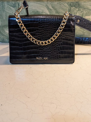 Nolah women's shoulder bag used, black croco with gold chain