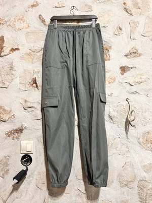 Shein Khaki Grey Wide Leg Parachute Cargo Trousers used, size M