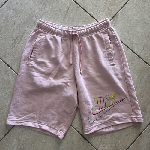 Nike Sportswear pink shorts with multicolor embroidered logo, size S