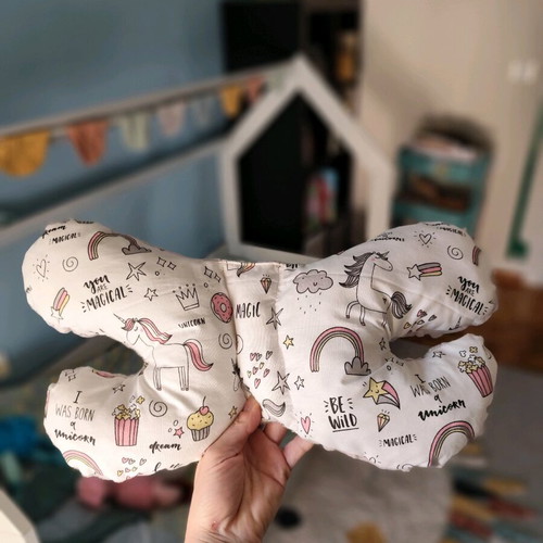 Children's pillow butterfly shape, new, handmade, cotton and minky fabric