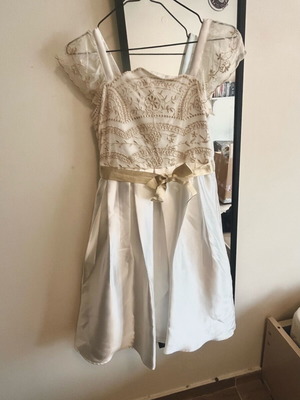 Accessorize children's dress white satin with gold embroidery new