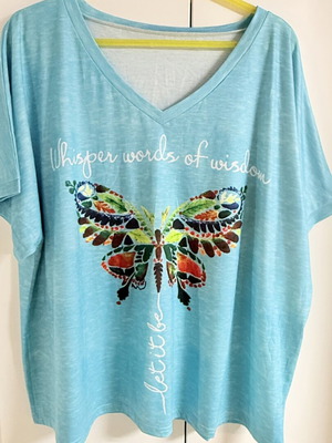 Women's T-shirt Whisper Words of Wisdom turquoise, like new, size 5XL