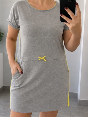 Blue Motion grey cotton sport dress with yellow details and pockets