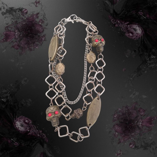 Vintage Gothic Necklace with Skull Charms used