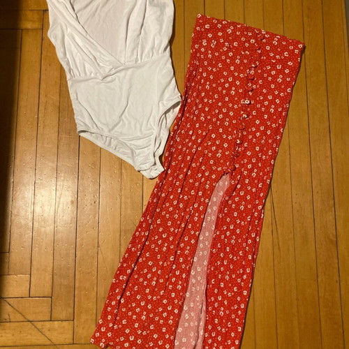 Anel bodysuit and red maxi skirt set S like new
