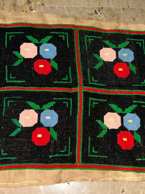 Vintage traditional embroidery on burlap, 44x49 cm