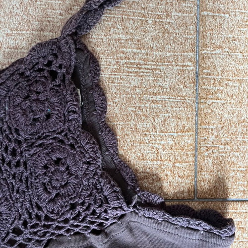 Vintage blouse with knitted front, new, brown, size S