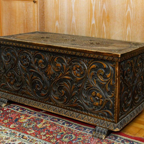 Skyrian carved wooden chest used antique