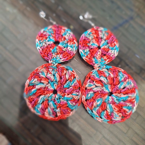 Handmade knitted earrings new, multicolor with silver steel clasp