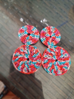 Handmade knitted earrings new, multicolor with silver steel clasp