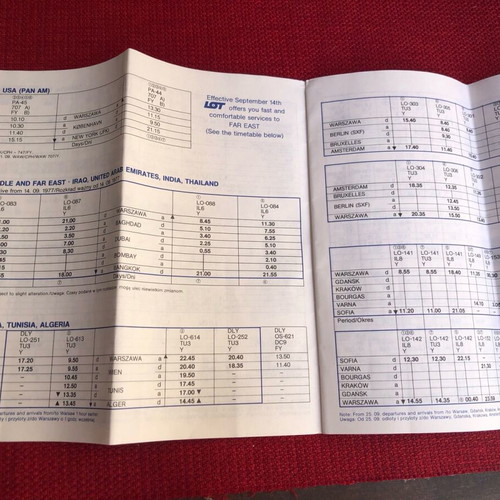 Retro official LOT Polish Airlines timetable summer 1977 like new