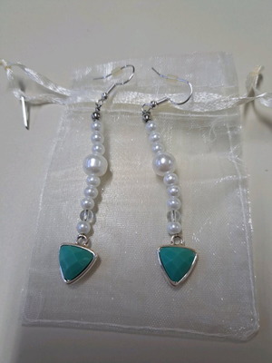 Σκουλαρικια με περλα και τυρκουαζ πετρα