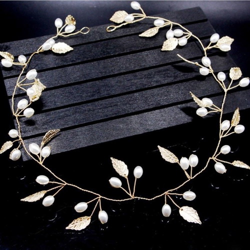 Handmade wedding hair comb gold color with white pearls new