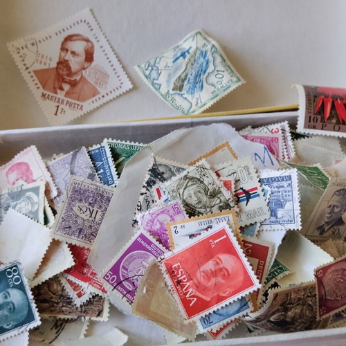 Mega collection of 400+ vintage stamps in authentic retro Elza box, used