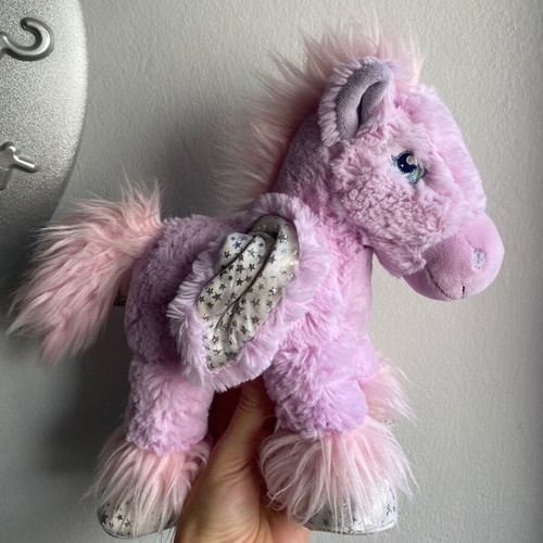 Pegasus plush toy pale pink and light purple with silver stars used