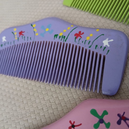 Wooden combs with handmade painted designs