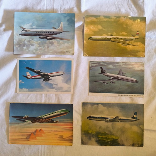 Vintage Airline Postcards Set, 6 pcs, 1950s-1960s