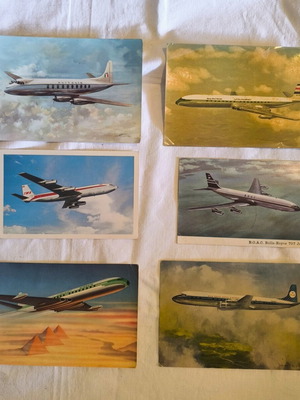 Vintage Airline Postcards Set, 6 pcs, 1950s-1960s