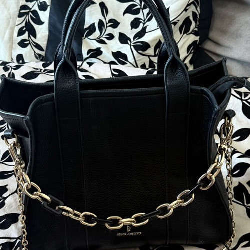 Regina Schrecker Black Handheld Bag Like New with Gold Chains