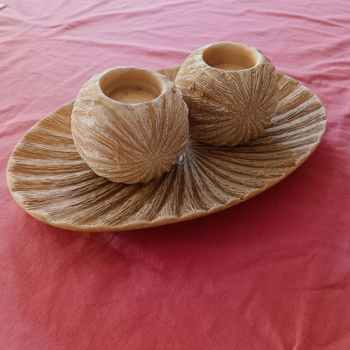 Decorative set with 2 tealight holders and tray like new