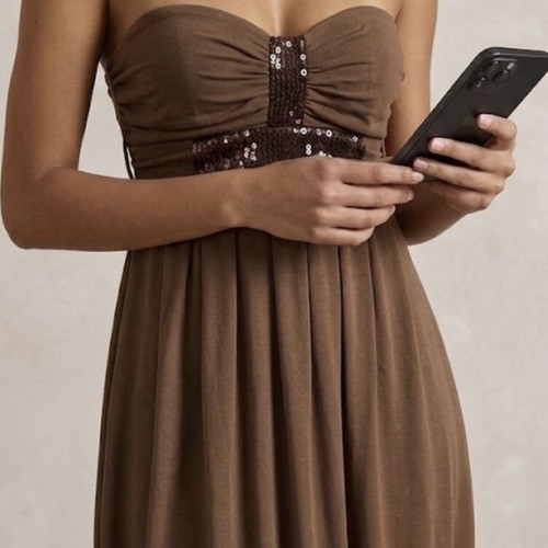 Brown strapless dress with rhinestones like new
