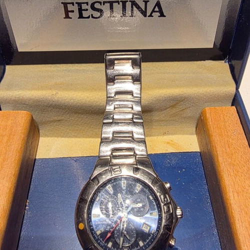 Festina Chrono Alarm men's wristwatch, stainless steel, blue dial