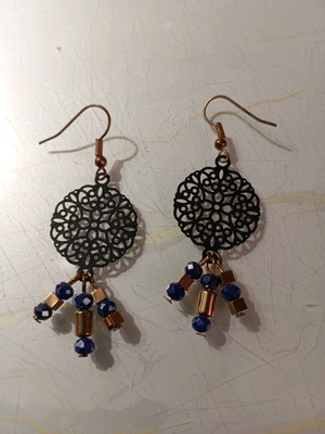Handmade earrings with metal filigree and hematite beads new