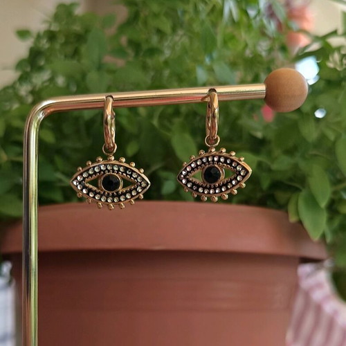Stainless Steel Earrings new, black and gold