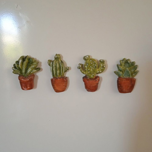 Handmade painted clay fridge magnets set of four