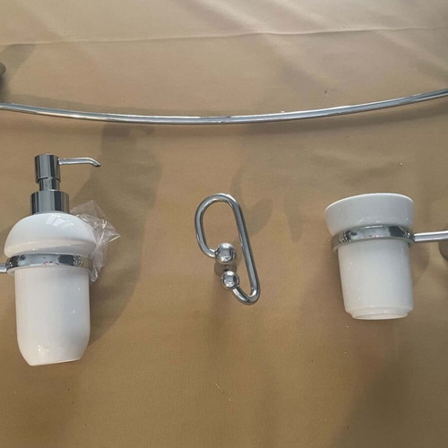 Bathroom accessories set new, chrome and bronze, Italian