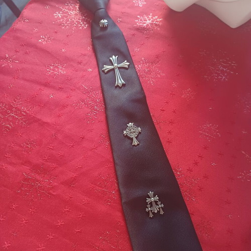 Unisex Black Tie with Metallic Crosses like new