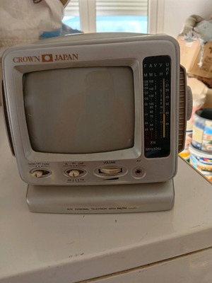 Antique black and white portable television and radio used