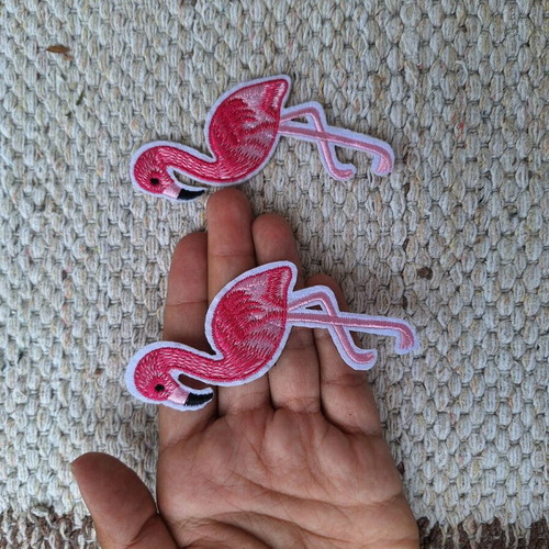 Flamingo iron-on patches new, set of 2 heat transfer motifs