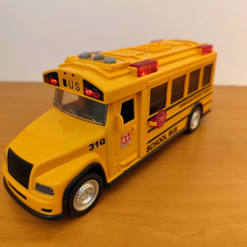 Toy car set used, school bus and racing car