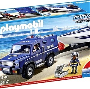 Playmobil_ Αστυνομικό σκάφος και φορτηγό αστυνομίας + 4 φιγούρες ειδικών δυνάμεων.