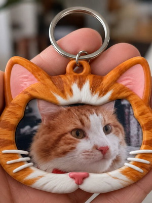 Personalized 3D Cat Keychain with Photo, custom pet accessory