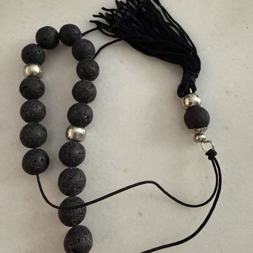 Handmade Komboloi with Natural Lava and Metal Decorations like new