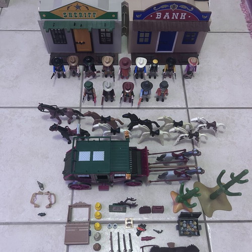 Playmobil Western set with sheriff office, bank, stagecoach, cowboys, horses, accessories