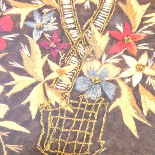 Handmade embroidery on velvet with gold thread, vintage diamond frame