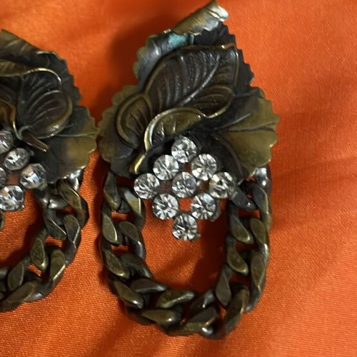 Handmade bronze earrings new with brilliant stones, retro style