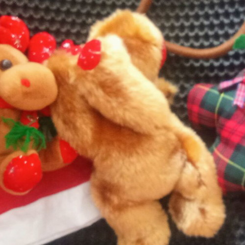 Vintage plush reindeer used, Christmas decorations set