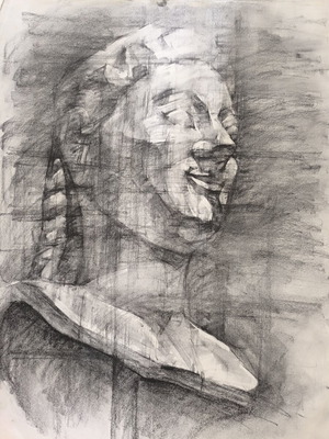Original Charcoal Drawing on Ingres Paper Kouros Rampin 70x50 cm like new