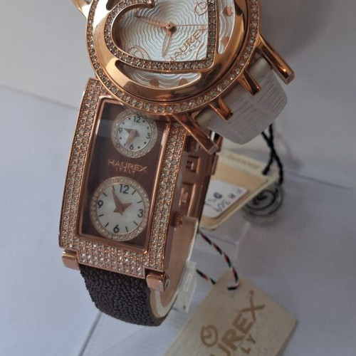 Haurex women's quartz watches new, brown and gold, set of two