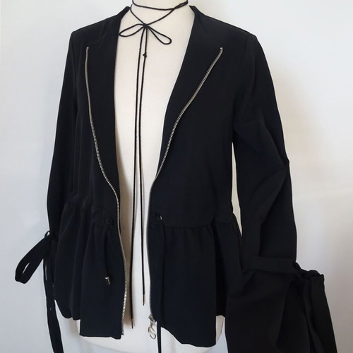 Blazer black with ruffle sleeve design, thin fabric, size S