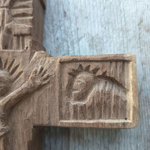 Handmade Acacia Wood Cross like new with Jesus Christ carving