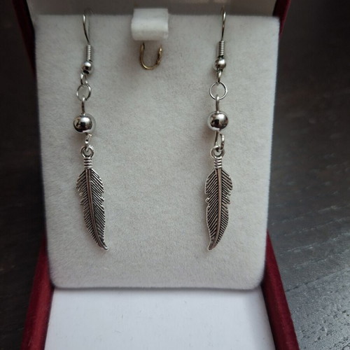 Boho Ethnik Feather Earrings Stainless Steel New, Silver
