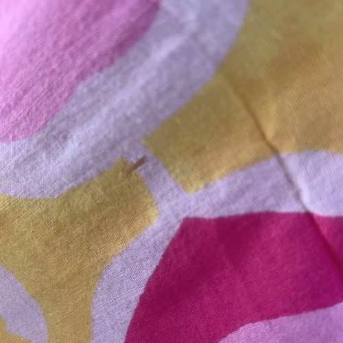 Vintage pareo used, pink and yellow cotton