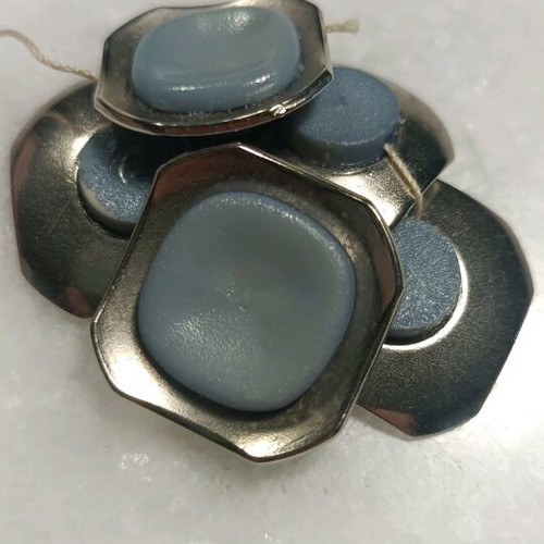 Vintage metal buttons like new, silver with gray-blue detail, set of 5